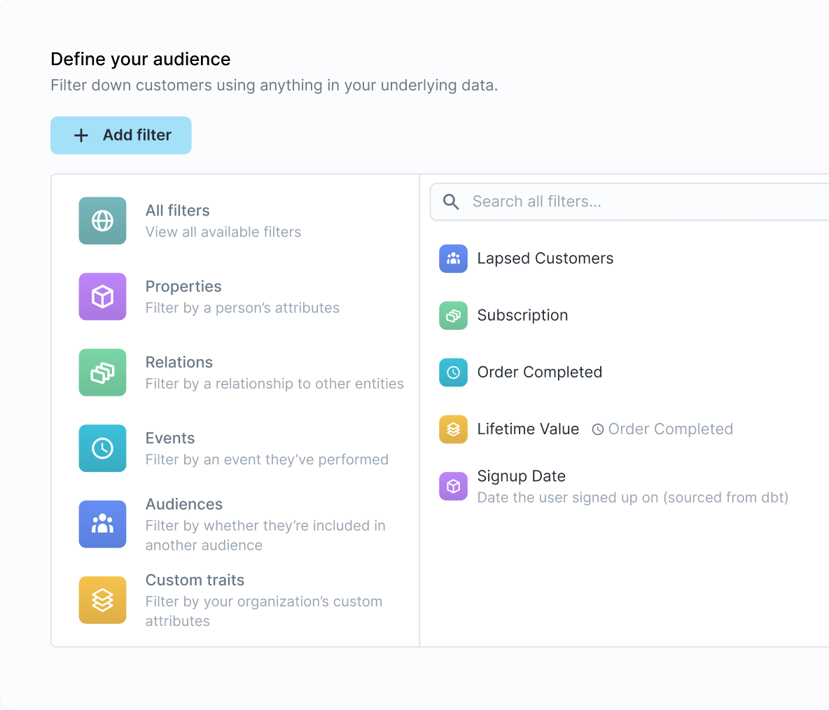 Preview of using Customer Studio to define an audience.