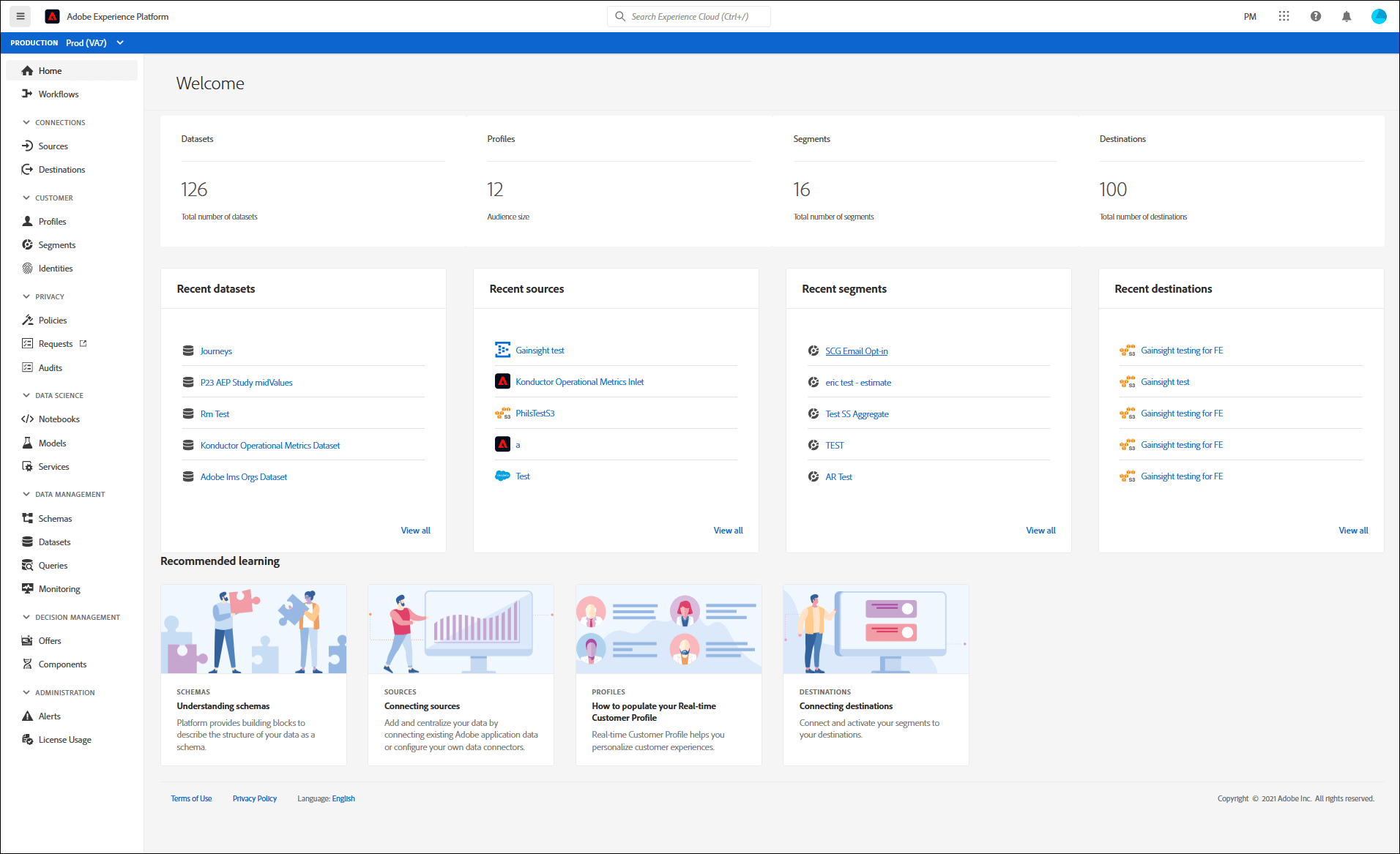 Screenshot of the CDP UI inside the Adobe Experience Platform