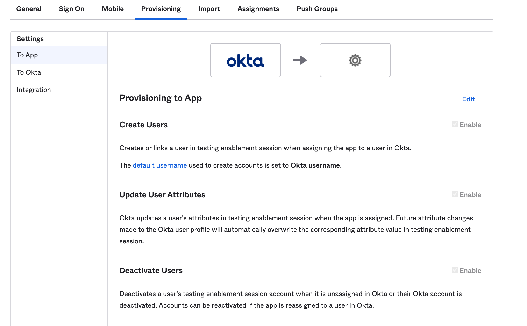 Configure SCIM settings in the Okta UI